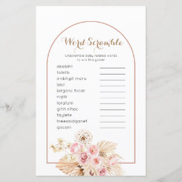 Word Scramble Game Pink Floral Boho Pampas Grass