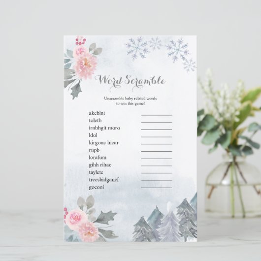 Word Scramble Game Winter Floral Schneeflocken (Stehend Vorderseite)