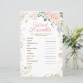 Word Scramble Game Winter Pink Floral Schneeflocke (Stehend Vorderseite)