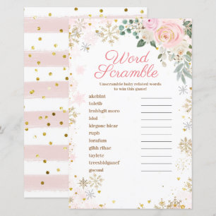 Word Scramble Game Winter Pink Floral Schneeflocke