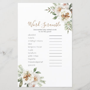 Word Scramble Game Winter White Floral Weihnachten
