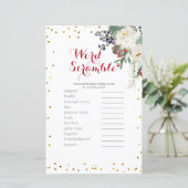 Word Scramble Game Winter White Floral Weihnachten (Stehend Vorderseite)