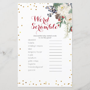 Word Scramble Game Winter White Floral Weihnachten