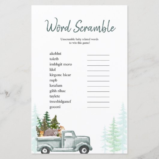 Word Scramble Game Winter Woodland Pine Trees (Vorderseite)
