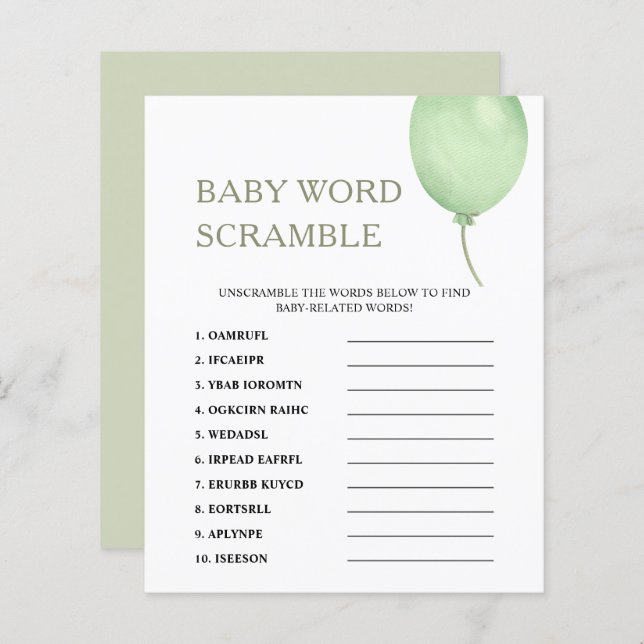 Word Scramble | Green Balloon Baby Showspiel (Vorne/Hinten)