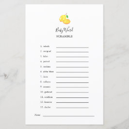 Word Scramble Lemon Baby Shower Game Elegant