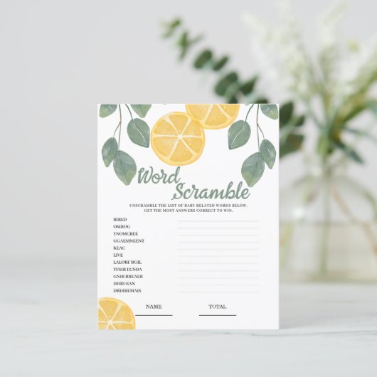 Word Scramble Lemon Brautparty Game (Stehend Vorderseite)