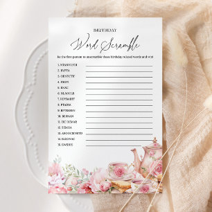 Word Scramble Pink Floral Tee Geburtstagsparty Spi