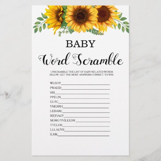 Word Scramble Sunflower Baby Showspiel (Vorderseite)
