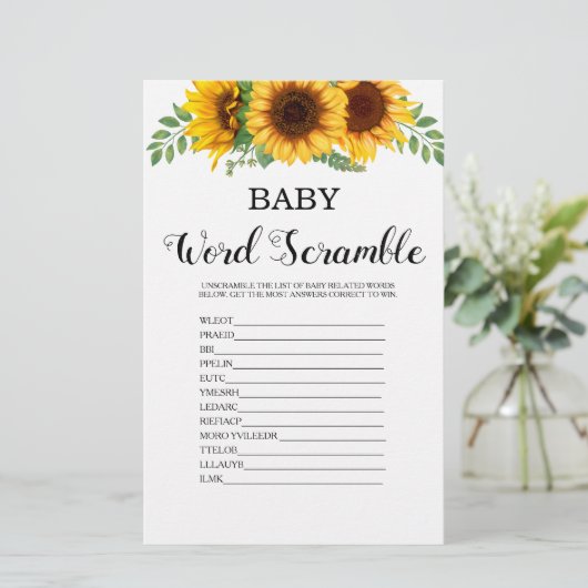 Word Scramble Sunflower Baby Showspiel (Stehend Vorderseite)