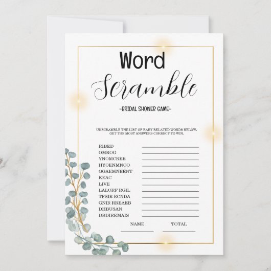 Word Scrumble Brautparty Game Einladung (Vorderseite)