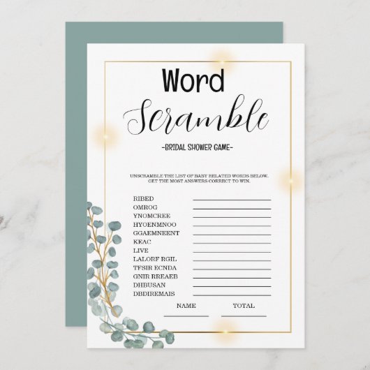 Word Scrumble Brautparty Game Einladung (Vorne/Hinten)