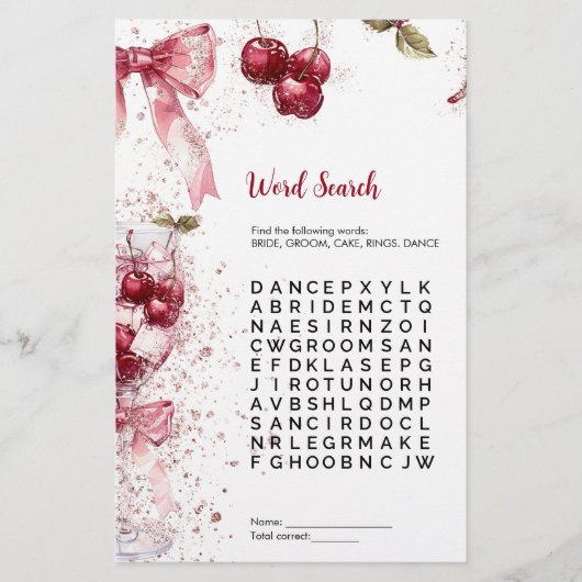 Word Search Brautparty Game Cherry Bow (Vorderseite)