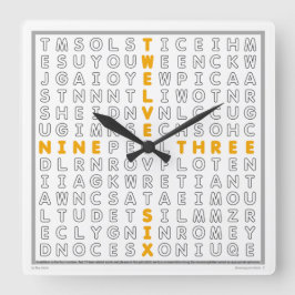 Word Search Clock mit herunterladbarem Puzzle(oran Quadratische Wanduhr