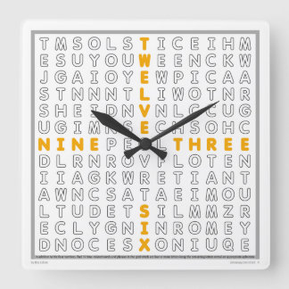 Word Search Clock mit herunterladbarem Puzzle(oran Quadratische Wanduhr
