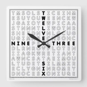 Word Search Clock mit herunterladbarem Puzzle (sch Quadratische Wanduhr