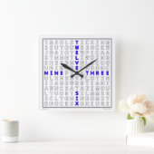 Word Search Clock with downloadable puzzle (blue) Quadratische Wanduhr (Zuhause)