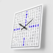 Word Search Clock with downloadable puzzle (blue) Quadratische Wanduhr (Winkel)