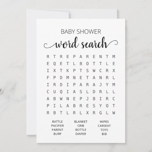 Word Search Game Baby Shooting Party Card Einladung (Vorderseite)