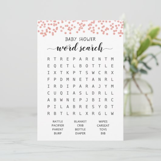 Word Search Game Baby Shooting Party Card Einladung (Stehend Vorderseite)