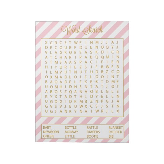 Word Search Pink Baby Shower Game 40 Blätter Notizblock (Rotiert)