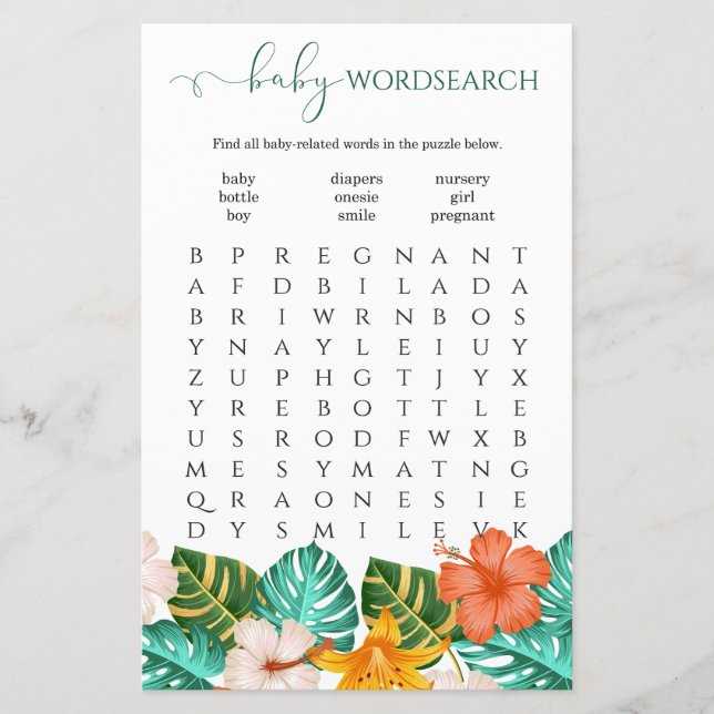 Word Search Tropical Floral Baby Shooting Game (Vorderseite)