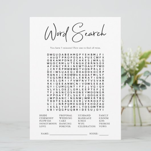 Word-Suche | Brautparty Game (Stehend Vorderseite)