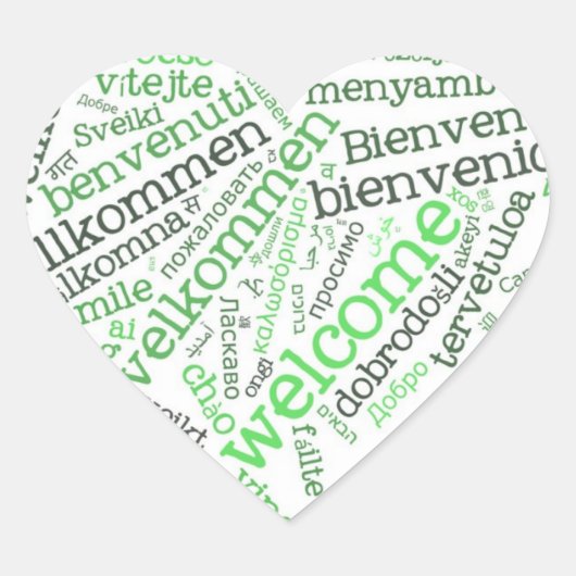 WordCloud WELCOME Herzsticker Herz-Aufkleber (Vorderseite)