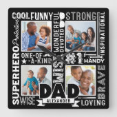 Words For #1 Dad Father's Day Photo Collage Black Quadratische Wanduhr (Vorderseite)