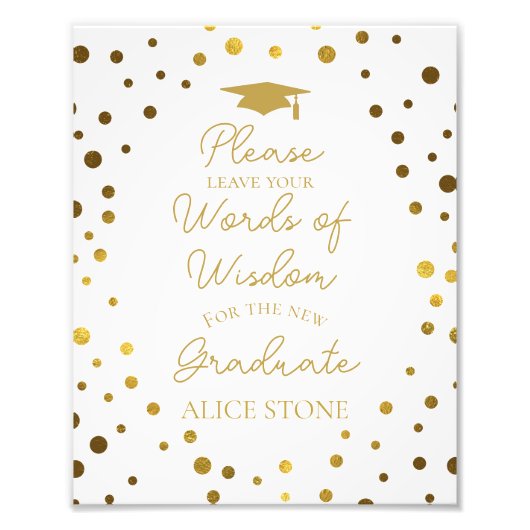 words of wisdom graduation party sign gold fotodruck (Vorne)