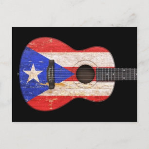 Worin Puerto Rico Flag Acoustic Guitar, schwarz Postkarte