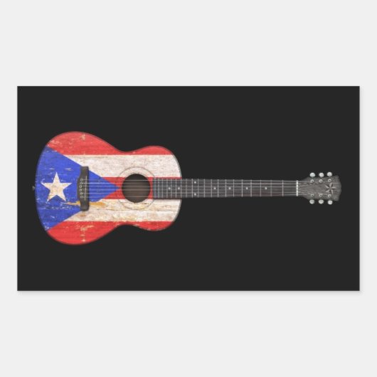 Worin Puerto Rico Flag Acoustic Guitar, schwarz Rechteckiger Aufkleber (Vorderseite)