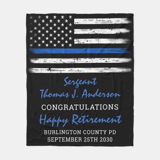 Worin Thin Blue Line Personalisierte polizeiliche Fleecedecke (Vorderseite)