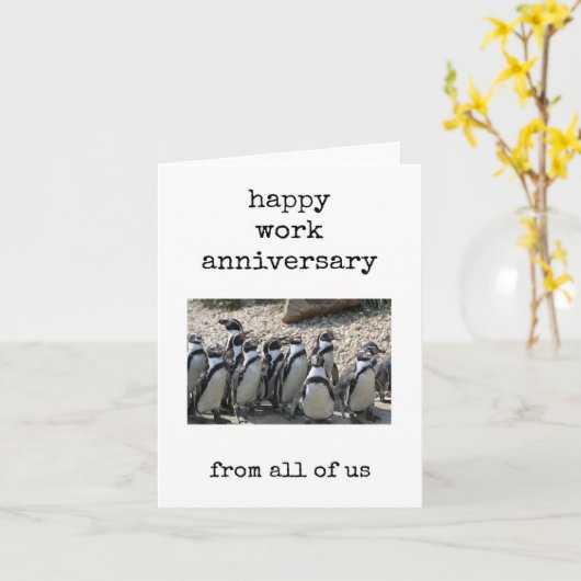 Work Anniversary, Penguin Theme, From All of Us Karte (Gelbe Blume)