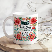 "Work Hard" Boho Red Floral Inspiration Kaffeetasse
