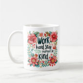 "Work Hard" Boho Red Floral Inspiration Kaffeetasse (Links)
