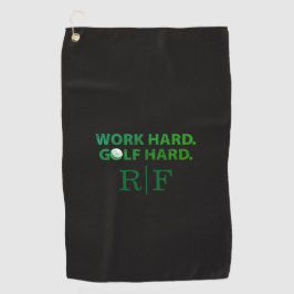 Work Hard Golf Hard Monogram Initial Retro Green Golfhandtuch
