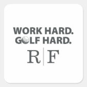 Work Hard Golf Hard Monogram Initial Retro Style Quadratischer Aufkleber (Vorderseite)