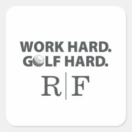 Work Hard Golf Hard Monogram Initial Retro Style Quadratischer Aufkleber