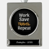 Work Rett Travel Repeat - Cool Broke Traveller Banner-Ornament Silber (Vorderseite)
