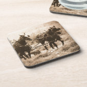 Working Amish Horses Sepia Getränkeuntersetzer (Linke Seite)