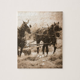 Working Amish Horses Sepia Puzzle