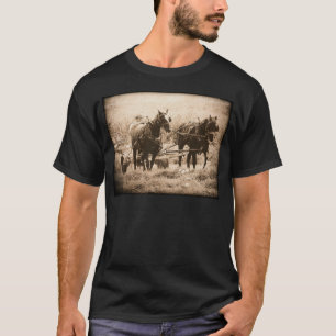 Working Amish Horses Sepia T-Shirt