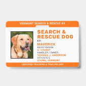 Working Dog SAR K9 Logo Foto Search Rescue Ausweis (Vorderseite)