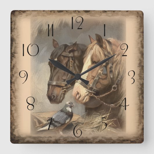 Working Horse Quadratische Wanduhr (Vorderseite)