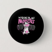 Working On My Mooscles Funny Gym Cow Weightlifting Button (Vorderseite)
