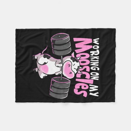 Working On My Mooscles Funny Gym Cow Weightlifting Fleecedecke (Vorderseite (Horizontal))