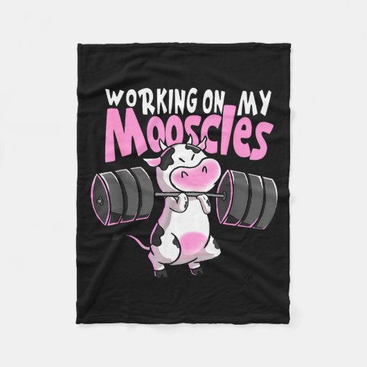 Working On My Mooscles Funny Gym Cow Weightlifting Fleecedecke (Vorderseite)