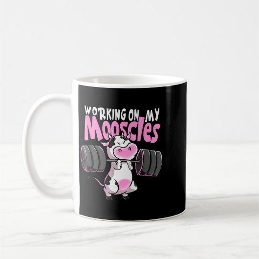 Working On My Mooscles Funny Gym Cow Weightlifting Kaffeetasse (Links)