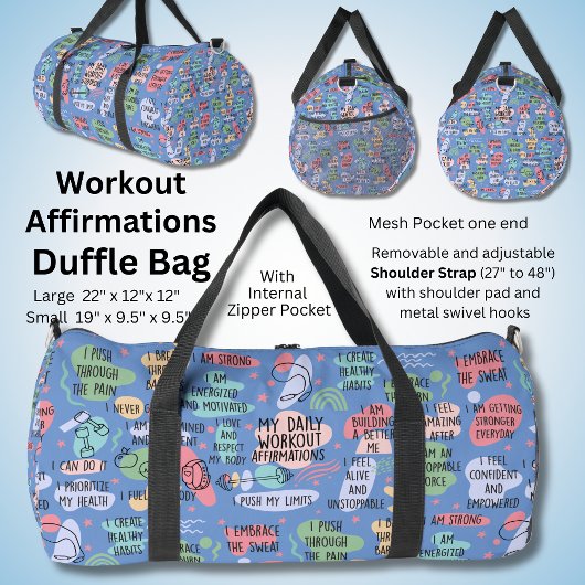 Workout Affirmations for the Gym on Blue Duffle Bag